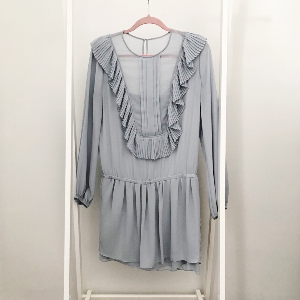 BCBG Max Azria Drop Waist Blue Ruffle Dress
